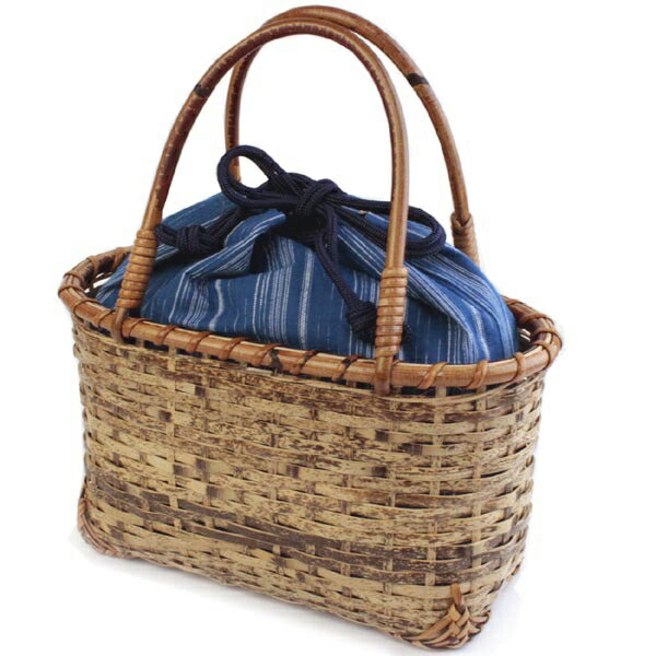 Bamboo Basket Drawstring Bag - Gozame Knitting Blue