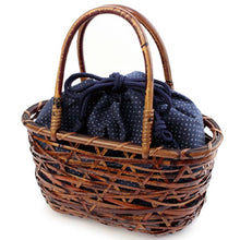 Load image into Gallery viewer, Bamboo Basket Drawstring Bag - Weeping Knitting Navy
