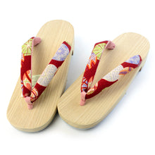 Load image into Gallery viewer, Women&#39;s Paulownia Geta(Japanese Sandals) for Japanese Traditional Kimono/Yukata: Red Temari ball 23.0 - 24.5cm
