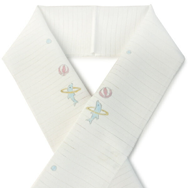 Silk combined weave Kimono Haneri - Ro White hand drawn balloon