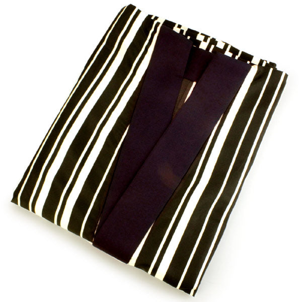 Men's Polyester Nagajuban with Haneri : for Japanese Traditional Kimono - Ivory x Black Stripe