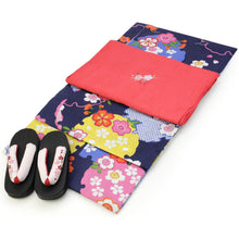 画像をギャラリービューアに読み込む, Girls&#39; Cotton Yukata Obi Geta 3 Item Set :Japanese Traditional Clothes  - Navy Snowflake Flowers Colorful 100 -115cm
