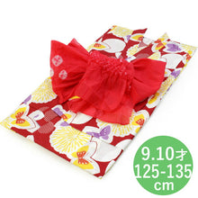Load image into Gallery viewer, Girls&#39; Cotton Yukata Obi 2 Item Set :Japanese Traditional Clothes - Red Fireworks Butterfly 125-135 cm
