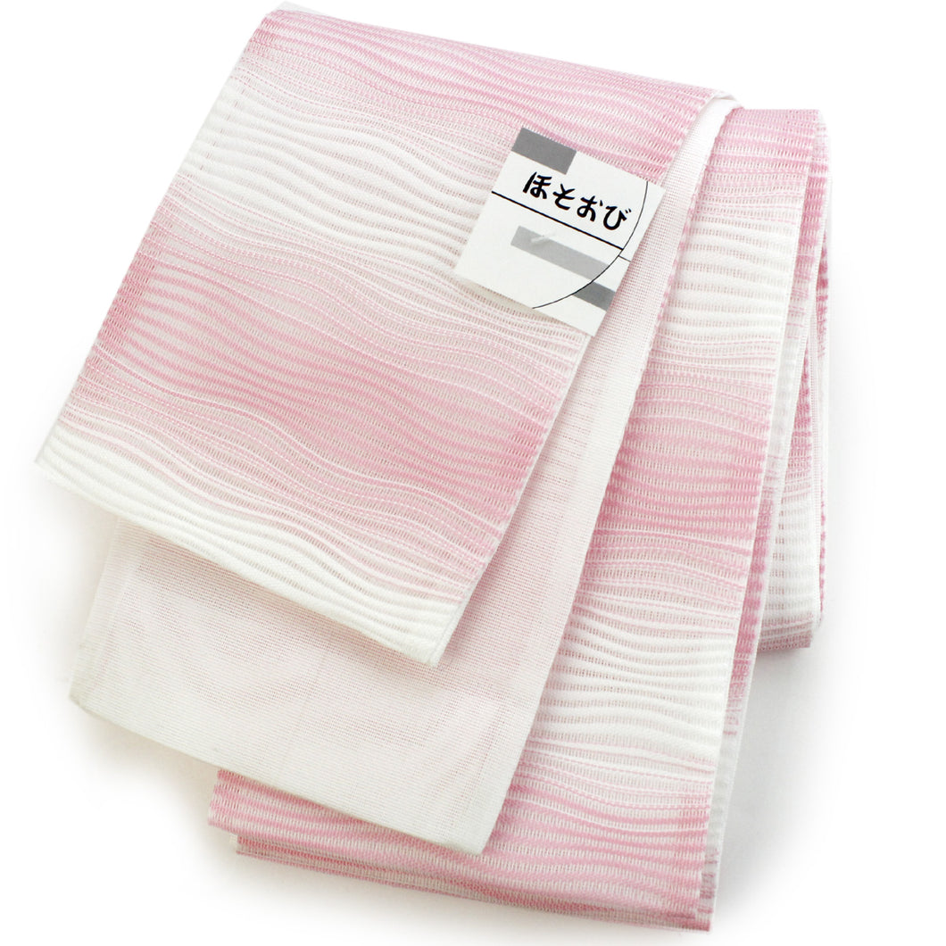 Ladies' Hanhaba-Obi for Japanese Traditional Kimono - White x Pink Stripe