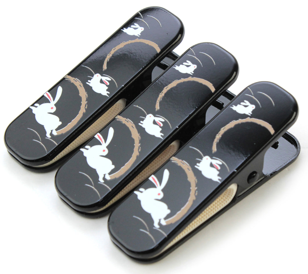 Kimono Clip 3 pcs for Japanese Traditional Clothes: Large - Black Rabbits