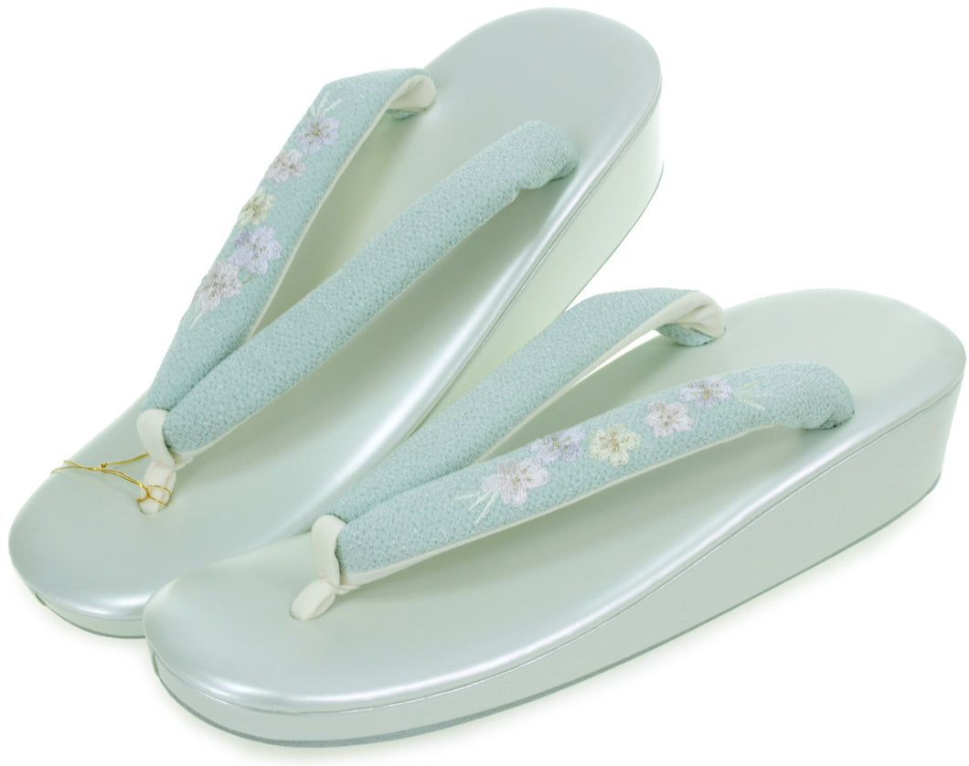 Women's Zori (Japanese Sandals) for Japanese Traditional Kimono :Casual Urethane Embroidery Hanao Light Blue Pearl x Light Blue 22.5-24.5cm