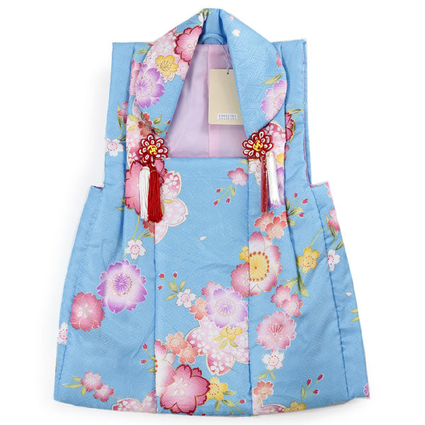 Girl's Polyester Hifu Coat : Japanese Traditional Kimono- Light Blue Sakura