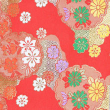 將圖片載入圖庫檢視器 Girl&#39;s Ready-Made Formal Obi  for Japanese Traditional Kimono :L size - Red x CherryBlossom Snowflake
