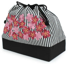 画像をギャラリービューアに読み込む, Drawstring Bag - Black x White Stripe Cherry Blossom Embroidery
