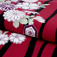 画像をギャラリービューアに読み込む, Women&#39;s Washable Two-Shaku-Sleeve Kimono : Japanese Traditional Clothes- Red Curvy Lines Reineckea Carnea Flowers
