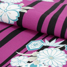 將圖片載入圖庫檢視器 Women&#39;s Washable Two-Shaku-Sleeve Kimono: Japanese Traditional Clothes - Purple Curvy Lines Reineckea Carnea Flowers

