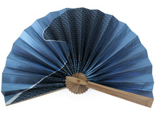 將圖片載入圖庫檢視器 Men&#39;s Elastic Paper Sensu :Japanese Traditional Folding Fan- Dark Pearl Navy Blue Running Water Pattern
