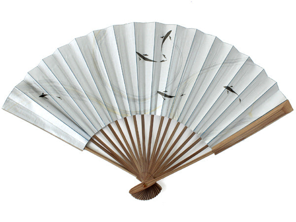 Men's Telescopic Paper Sensu :Japanese Traditional Folding Fan - Silver Ground Ayu
