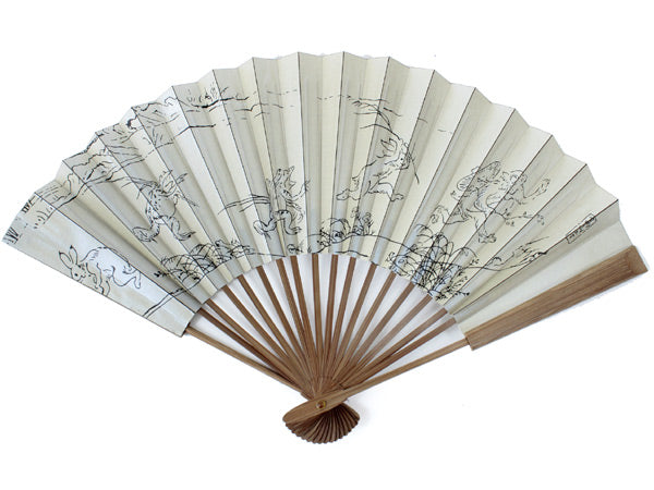 Men's Telescopic Paper Sensu :Japanese Traditional Folding Fan -  Pearl white Choju-giga pattern