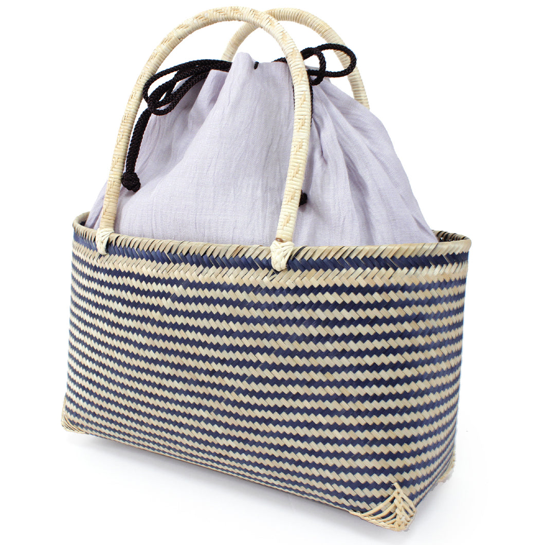 Bamboo Basket Drawstring Bag - Light Purple Plain