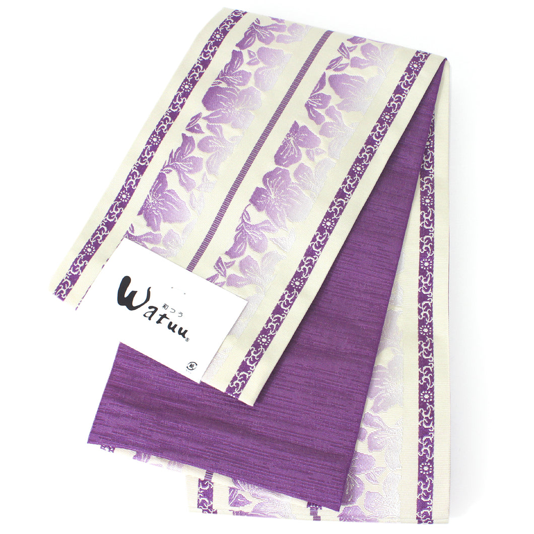 Women's Hanhaba-Obi for Japanese Traditional Kimono - Reversible Long Purple Watuu