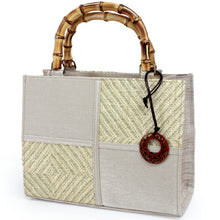 Load image into Gallery viewer, Square Tote Bag - Silver Beige x Yellow Green Checkered
