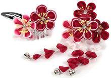Load image into Gallery viewer, Girl&#39;s Hair Accessories 2 Piece Set  for Japanese Traditional Clothes  - Three Pins Chirimen Red
