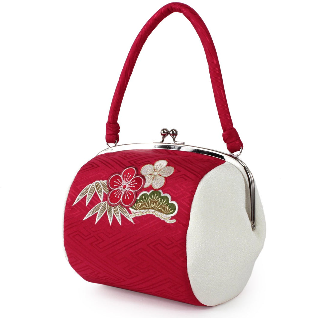 Formal Handbag for Japanese Traditional Clothes : Red White Pine Bamboo Plum Embroidery