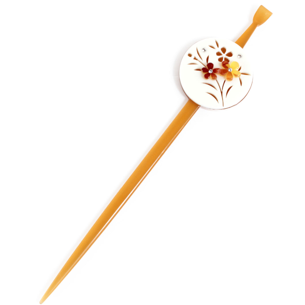 Kanzashi Stick : Japanese Traditional Hair Accessory - Tortoiseshell Cherry Blossom White