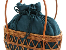 Load image into Gallery viewer, Ata bag, hand-knit, cotton linen, drawstring, navy blue
