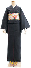 画像をギャラリービューアに読み込む, Women&#39;s Unlined Denim Kimono Black with Red Stitches: Japanese Traditional Clothes
