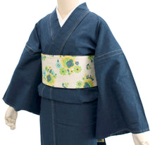 Load image into Gallery viewer, Women&#39;s Unlined Denim Kimono Blue with Stitches: Japanese Traditional Clothes
