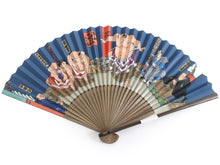 画像をギャラリービューアに読み込む, Men&#39;s Paper Sensu :Japanese Traditional Folding Fan -  Navy Blue Sumo Ukiyoe
