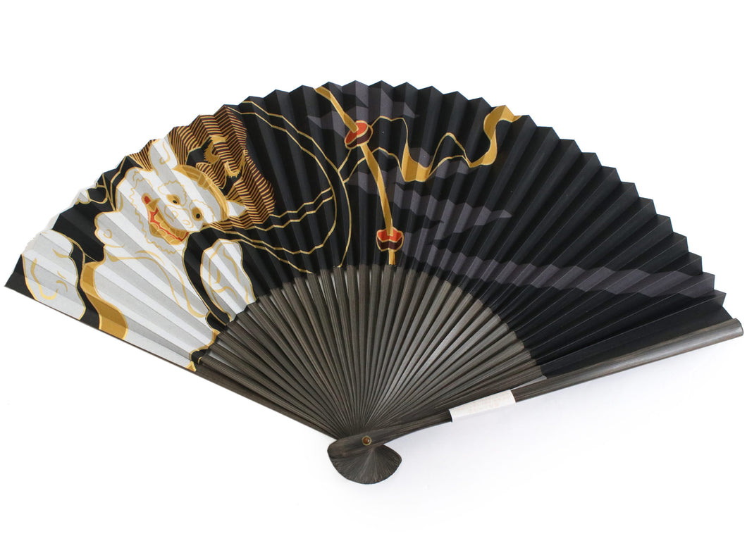 Men's Paper Sensu :Japanese Traditional Folding Fan - Black Raijin