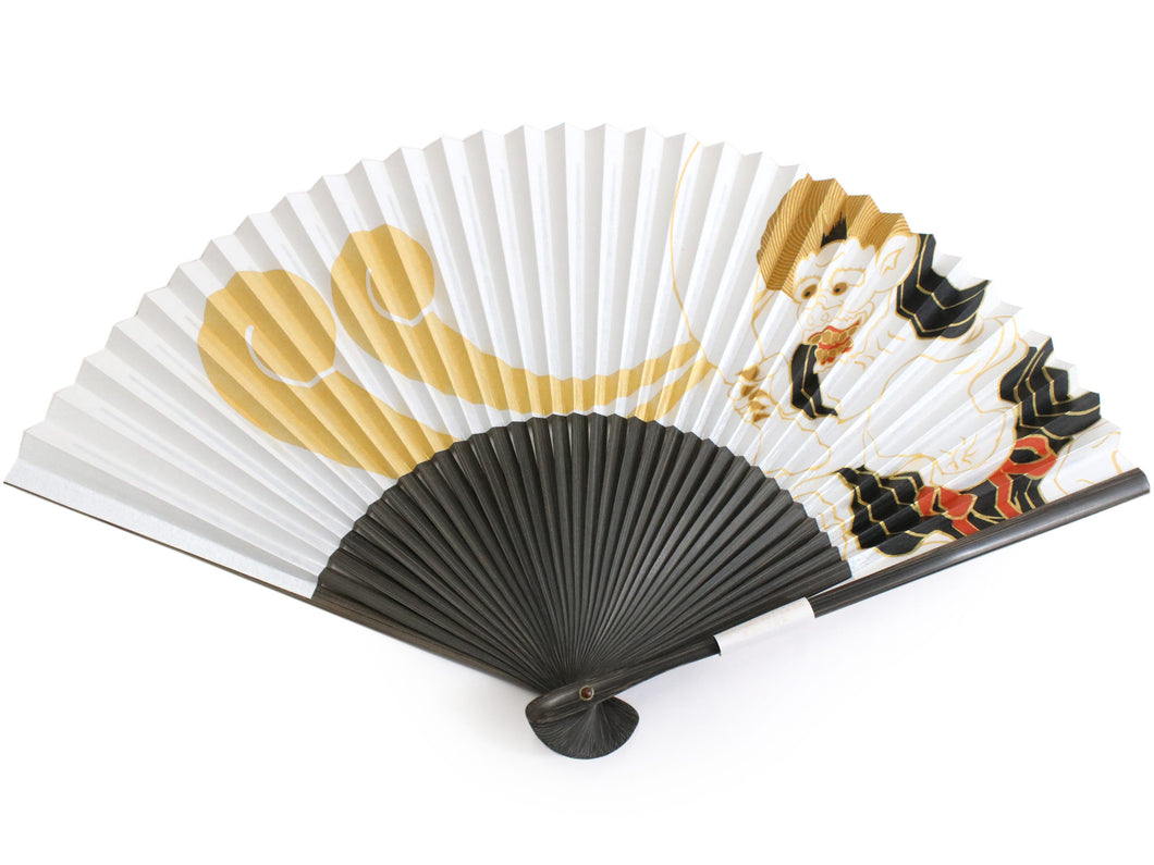 Men's Paper Sensu :Japanese Traditional Folding Fan - White Fujin