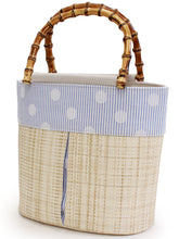 Load image into Gallery viewer, Basket Bag Rattan Handle - Beige Blue Striped Dot
