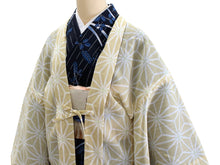 Load image into Gallery viewer, Women&#39;s Kimono Haori Jacket Long  for Japanese Traditional Clothes- Yellow Beige Asanoha
