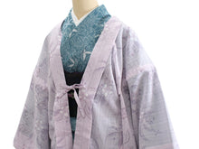 画像をギャラリービューアに読み込む, Women&#39;s Kimono Haori Jacket Long  for Japanese Traditional Clothes- Light Purple Flowers nuts, waves, cloud patterns
