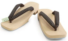 Load image into Gallery viewer, Mens Paulownia Geta(Japanese Sandals) for Japanse Traditional Kimono/Yukata: Natural Base made of whitewood Dark brown cloth light brown plaid Clog thong 25.5 - 26.5cm
