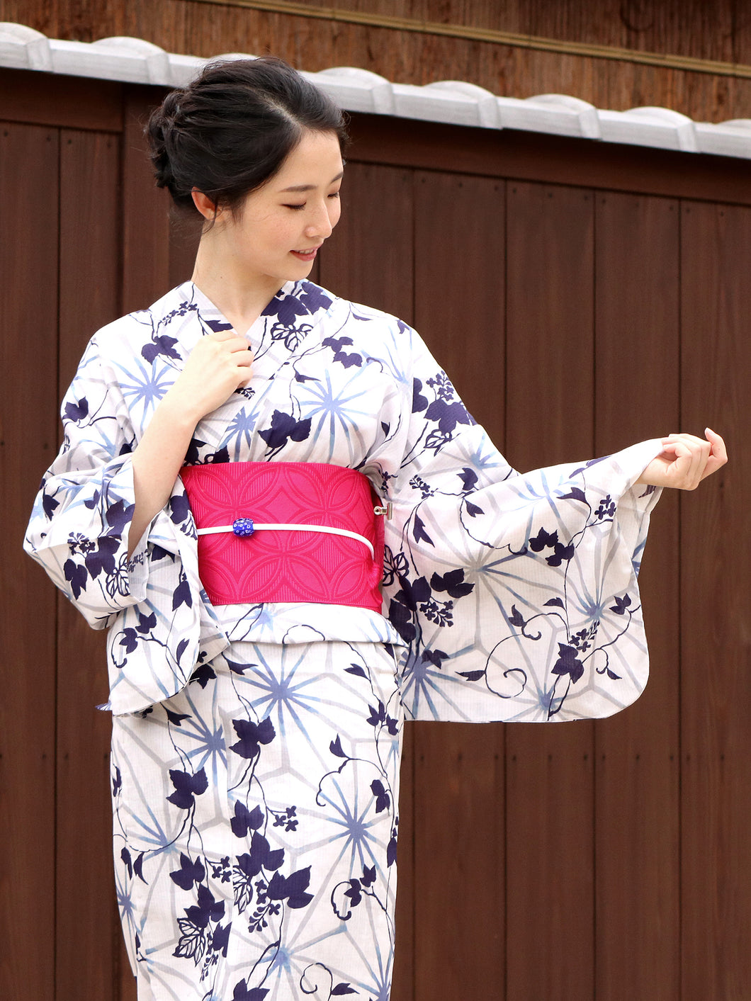 Ladies' Cotton Yukata : Japanese Traditional Clothes -  Blue Gray Asanoha Ivy ICHIDA HIROMI KONOMI
