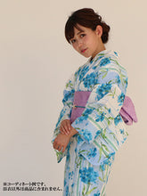 画像をギャラリービューアに読み込む, Ladies&#39; Ro Cotton Yukata Blue Green Stripe Flower Misuzu Uta
