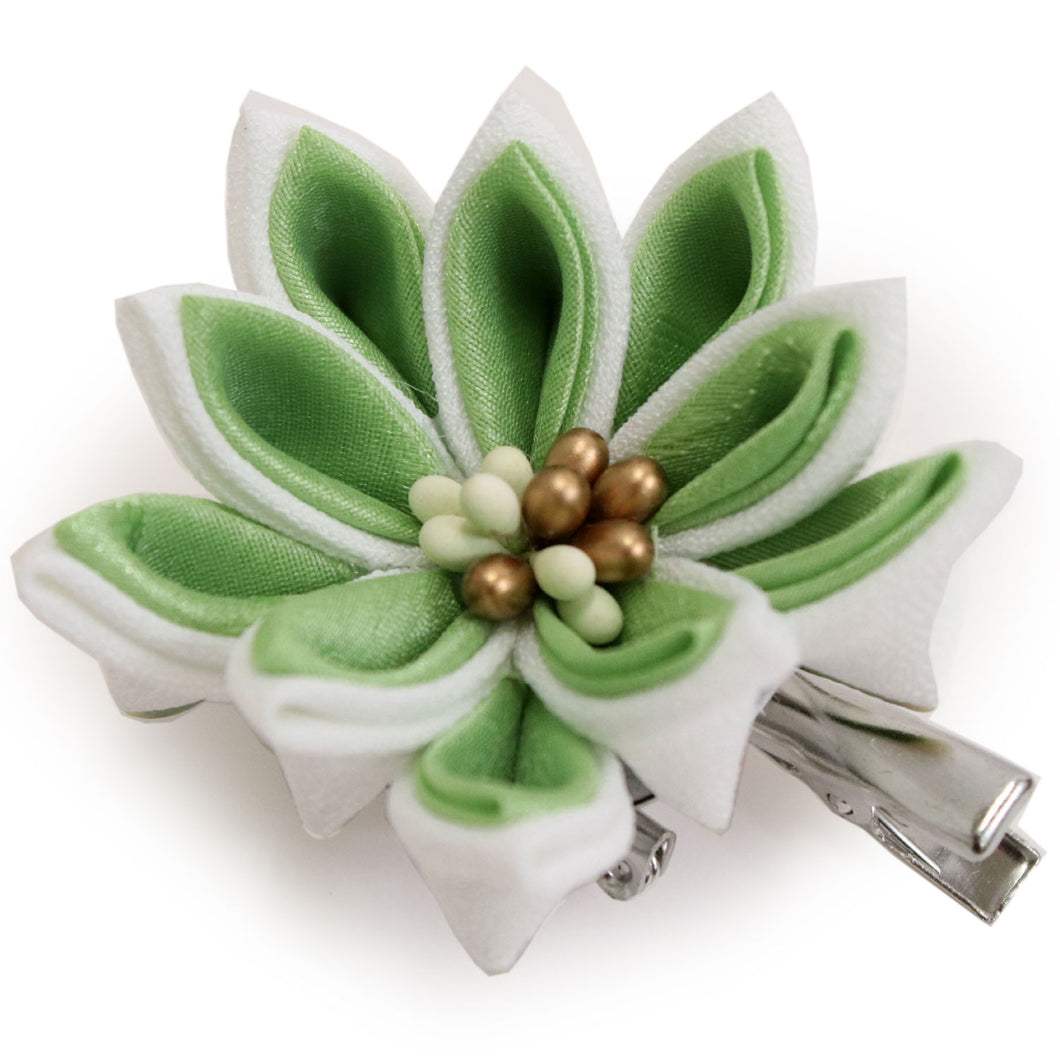 Girls Green Trim Hair clip  for Japanese Traditional Clothes - Clip with safety pin fringe