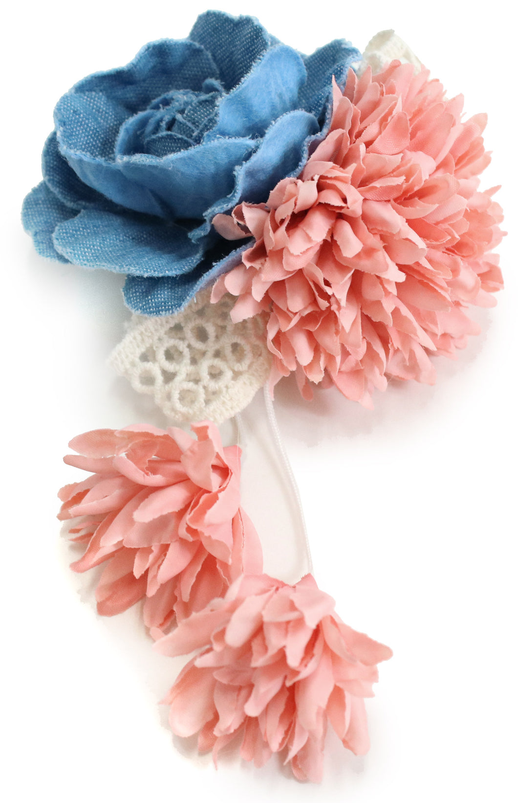 Corsage Hair Accessory Clip  for Japanese Traditional Clothes -  Clip Denim Rose Pink Gerbera