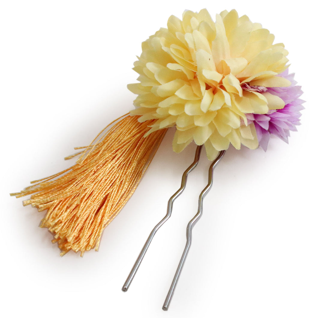 Hair accessory Corsage Tassel  for Japanese Traditional Clothes - Yellow x Purple Flower