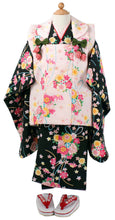 Load image into Gallery viewer, Girl&#39;s Formal Kimono 7 Item Set : Japanese Traditional Clothes- Black Pink Flower
