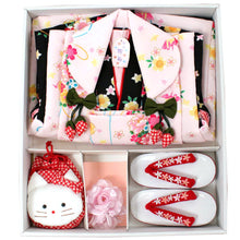 將圖片載入圖庫檢視器 Girl&#39;s Formal Kimono 7 Item Set : Japanese Traditional Clothes- Black Pink Flower
