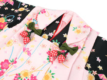 Load image into Gallery viewer, Girl&#39;s Formal Kimono 7 Item Set : Japanese Traditional Clothes- Black Pink Flower
