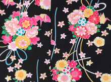 Load image into Gallery viewer, Girl&#39;s Formal Kimono 7 Item Set : Japanese Traditional Clothes- Black Pink Flower
