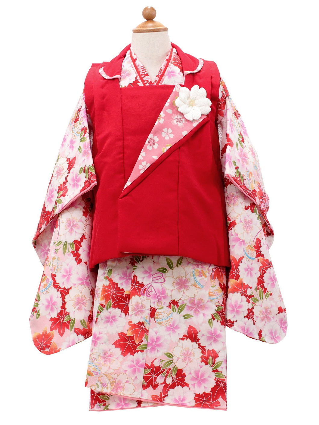 Girl's Formal Kimono 7 Item Set : Japanese Traditional Clothes- Red Cherry Blossom Temari ball