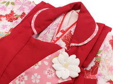 画像をギャラリービューアに読み込む, Girl&#39;s Formal Kimono 7 Item Set : Japanese Traditional Clothes- Red Cherry Blossom Temari ball
