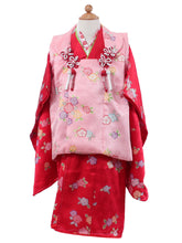 Load image into Gallery viewer, Girl&#39;s Formal Silk Kimono 7 Item Set : Japanese Traditional Clothes- Red x Flowers
