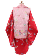 Load image into Gallery viewer, Girl&#39;s Formal Silk Kimono 7 Item Set : Japanese Traditional Clothes- Red x Flowers
