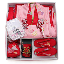 將圖片載入圖庫檢視器 Girl&#39;s Formal Silk Kimono 7 Item Set : Japanese Traditional Clothes- Red x Flowers
