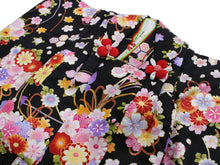 Load image into Gallery viewer, Girl&#39;s Formal Silk Kimono 7 Item Set: Japanese Traditional Clothes - Black x Flower Butterfly

