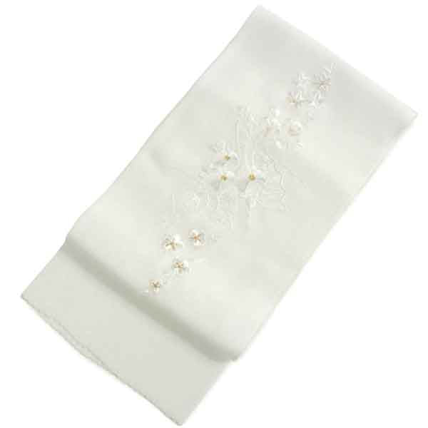 Embroidery Haneri Crepe  for Japanese Traditional Kimono -White × Gold for Aawase